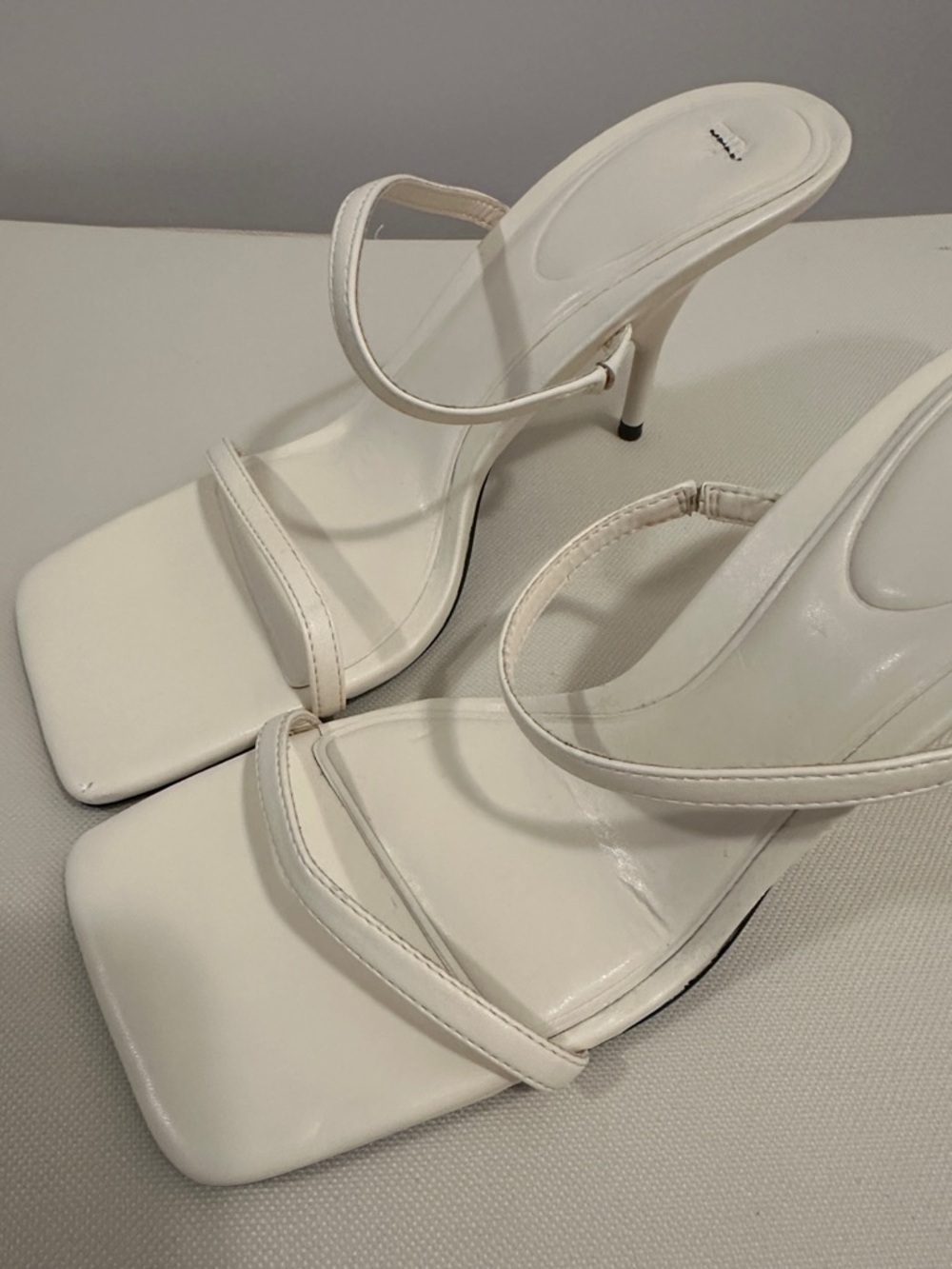 Zara White Strappy Square-Toe Stiletto Heels Sandals - Picture 8 of 8